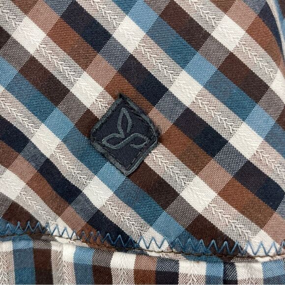 * 𝅺PRANA Brown/Blue Check Plaid Short Sleeve Shirt Size L - Picture 5 of 6